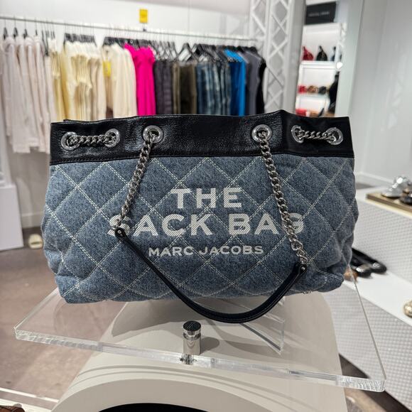 MARC JACOBS The Quilted Denim Chain Sack Bag In Light Wash Authentic‼️ - Picture 2 of 16